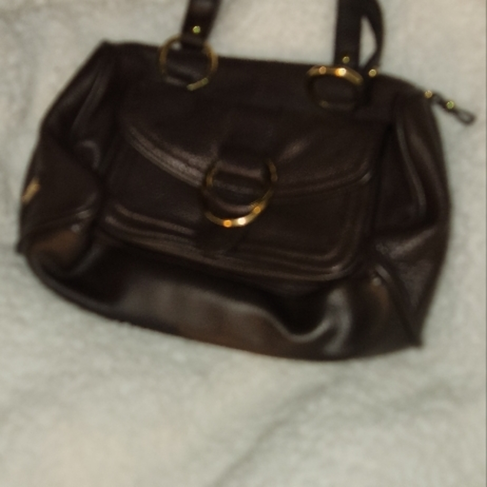 Women's Dark Brown Leather Shoulder Bag with Gold Hardware